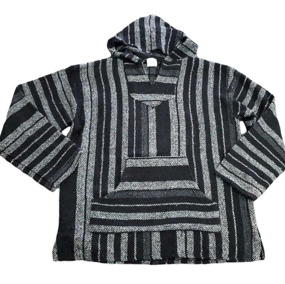 💥50% sale💥Sunspecs black & white blanket baja striped hoodie L #b397